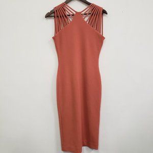 Dress The Population Womens Strappy Midi Dress Size M Orange Sleeveless Zip